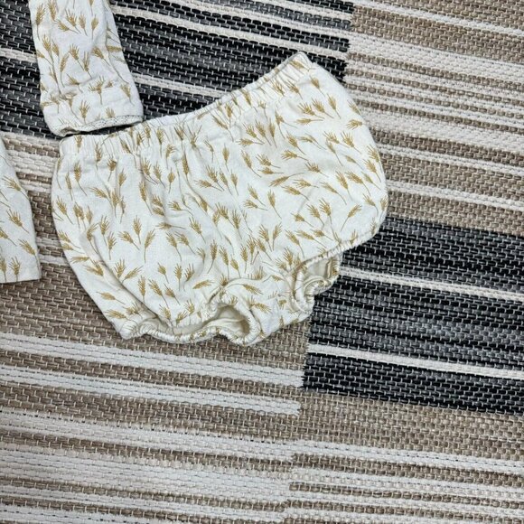 H&M Baby Two Piece Dress Set Wheat Print Cotton Fabric Natural White Size 6M - Picture 3 of 10